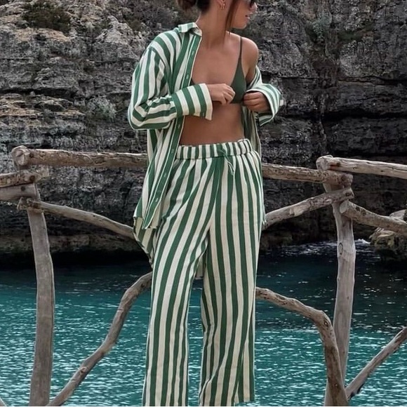 Zulu & Zephyr Pants - Zulu & Zephyr Green Stripe Pants